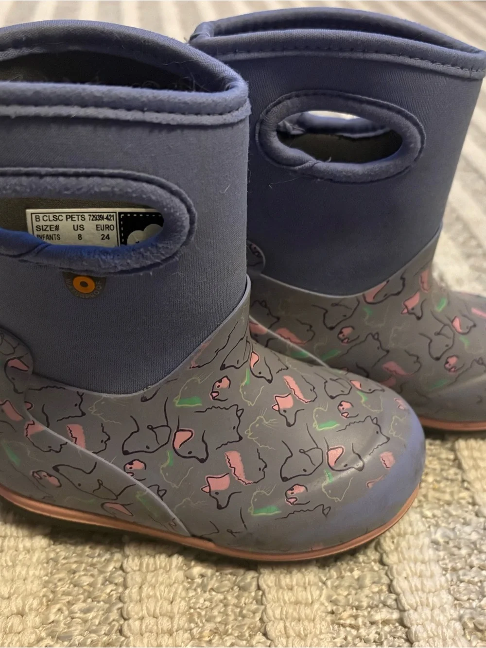 Bogs Kids Purple Rain Boots with Pink & Green Accents